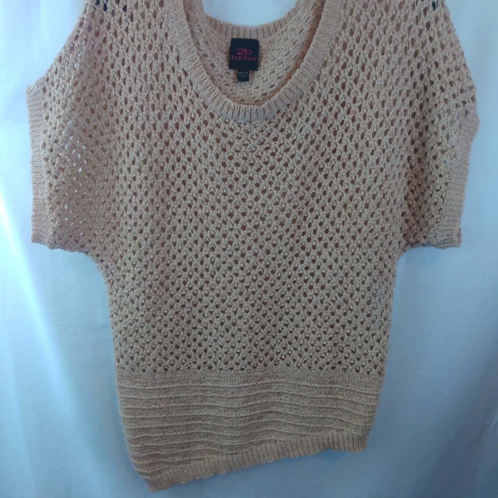 2b Bebe Tan Mesh Asymmetrical Sweater